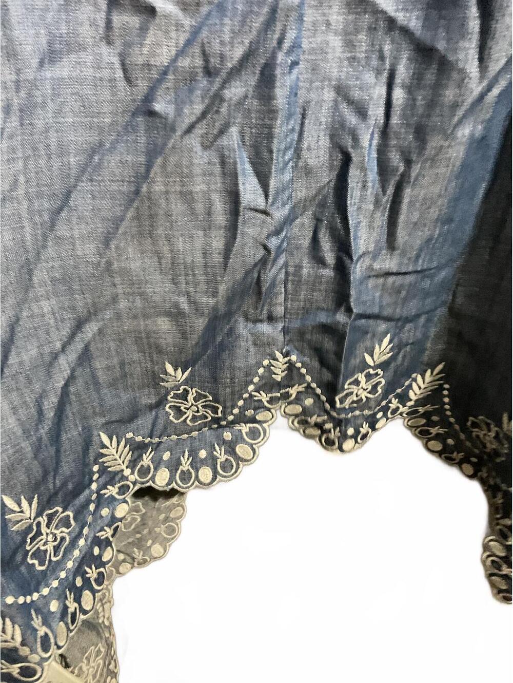 Tommy Bahama Blue Chambray Dress with Embroidered Asymmetrical Hem Large - Picture 4 of 12
